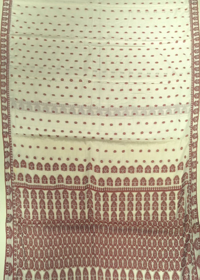 White Assam Silk Saree With Blouse Piece