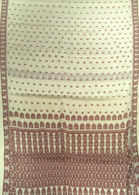 White Assam Silk Saree With Blouse Piece