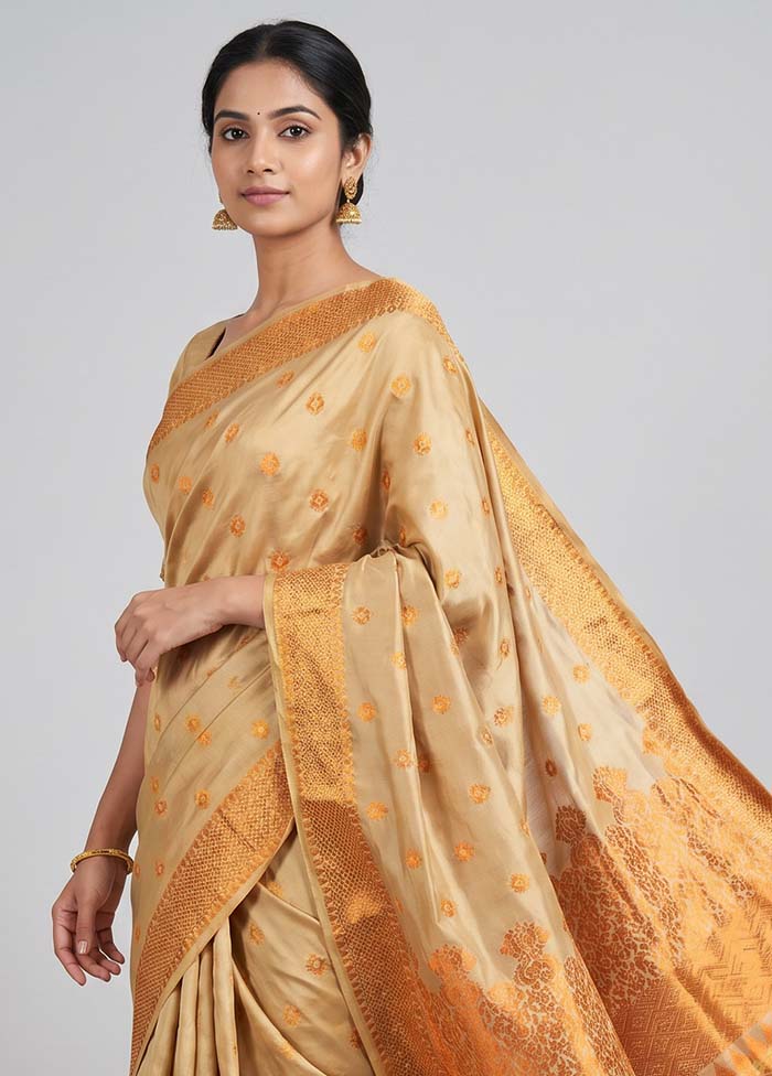 Cream Assam Silk Saree With Blouse Piece