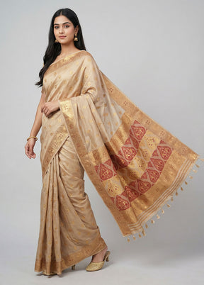 Cream Assam Silk Saree With Blouse Piece