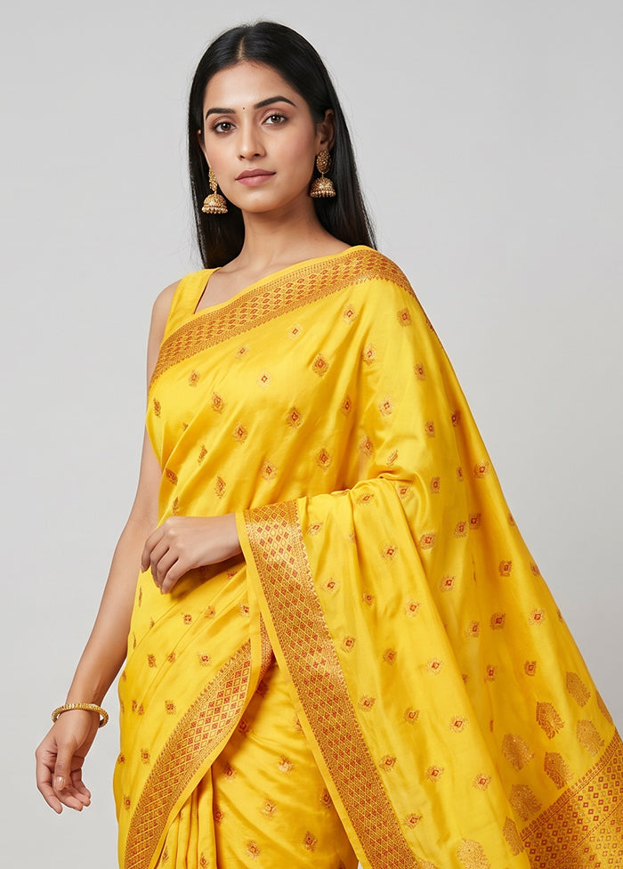 Yellow Assam Silk Saree With Blouse Piece