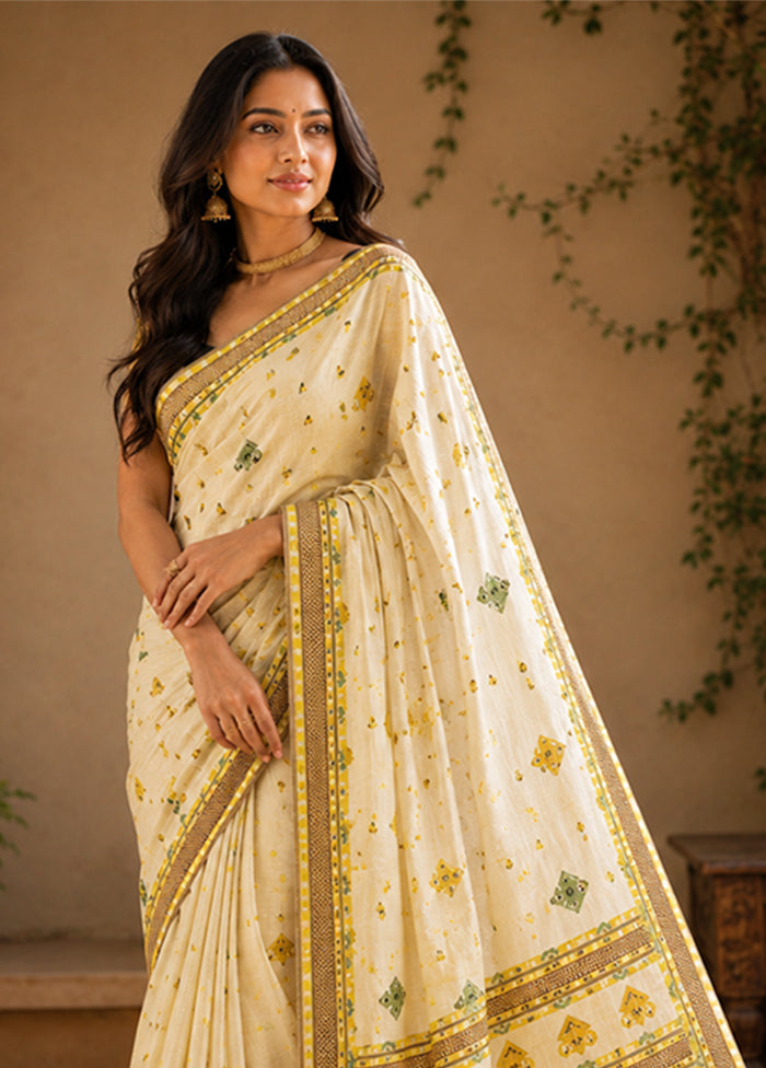 Cream Assam Silk Saree With Blouse Piece
