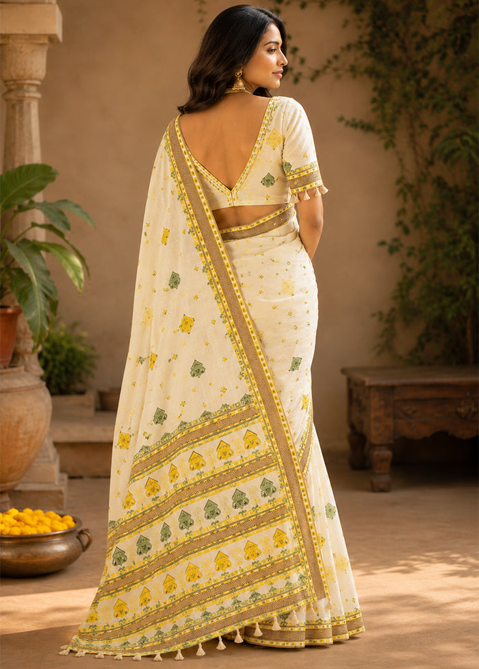 Cream Assam Silk Saree With Blouse Piece