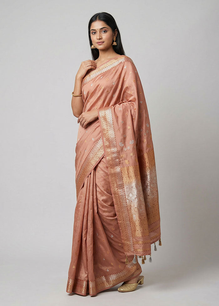Cream Assam Silk Saree With Blouse Piece