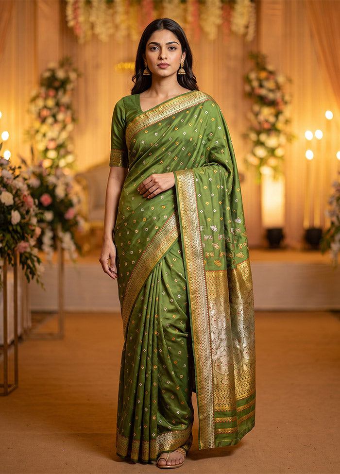 Green Assam Silk Saree With Blouse Piece