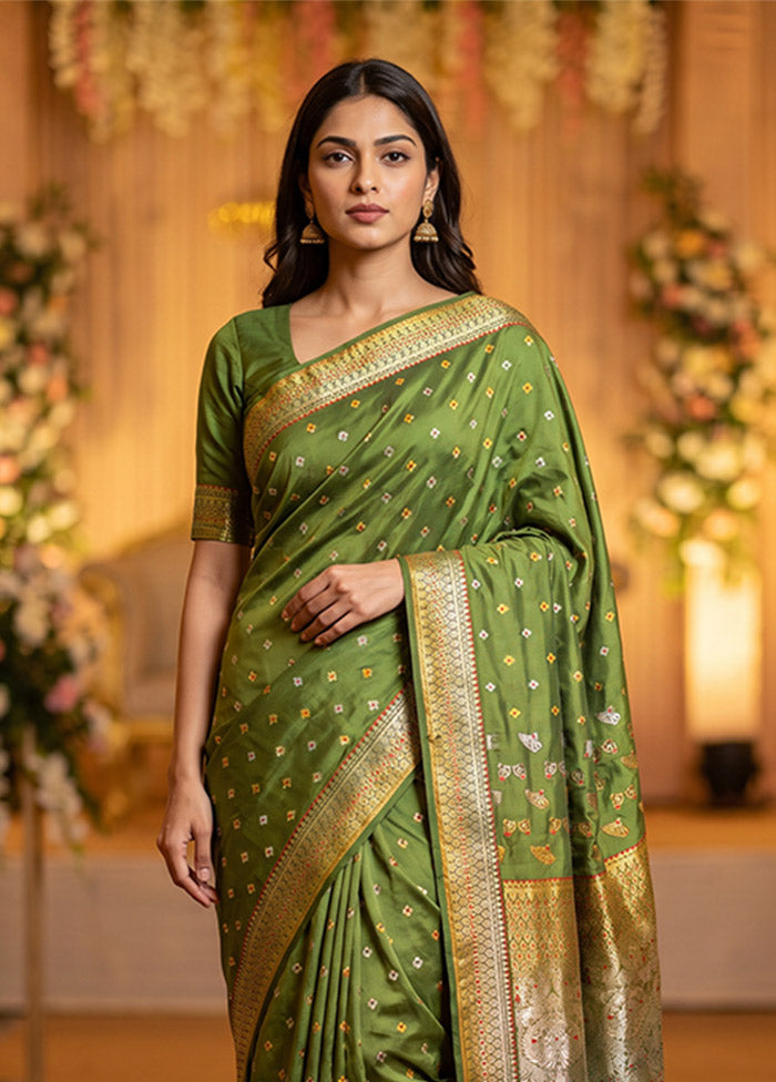 Green Assam Silk Saree With Blouse Piece