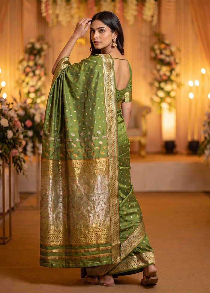 Green Assam Silk Saree With Blouse Piece