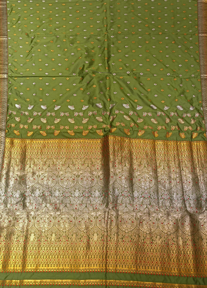 Green Assam Silk Saree With Blouse Piece