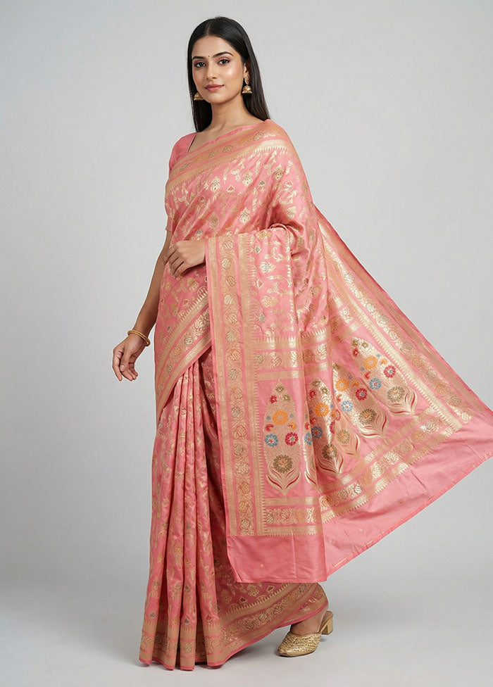 Pink Uppada Silk Saree With Blouse Piece
