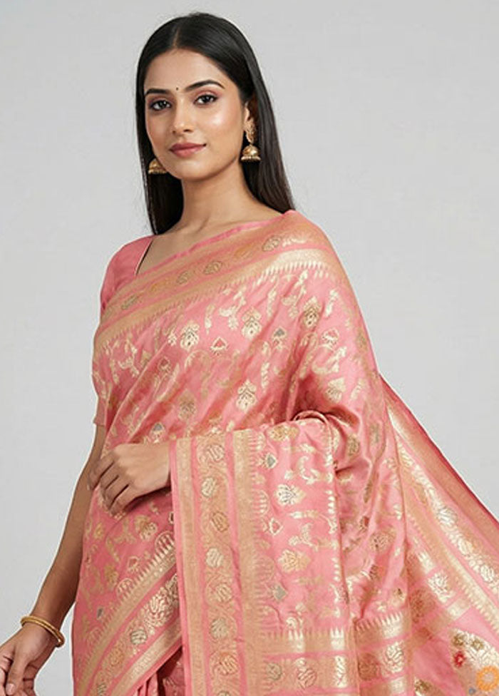 Pink Uppada Silk Saree With Blouse Piece