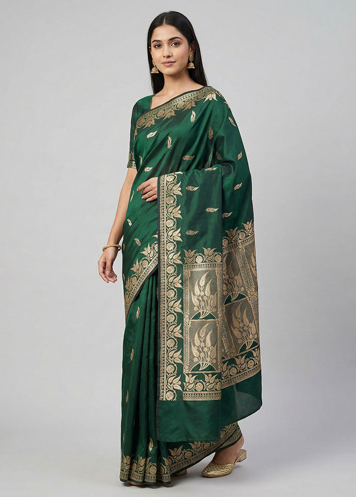 Green Banarasi Silk Saree With Blouse Piece