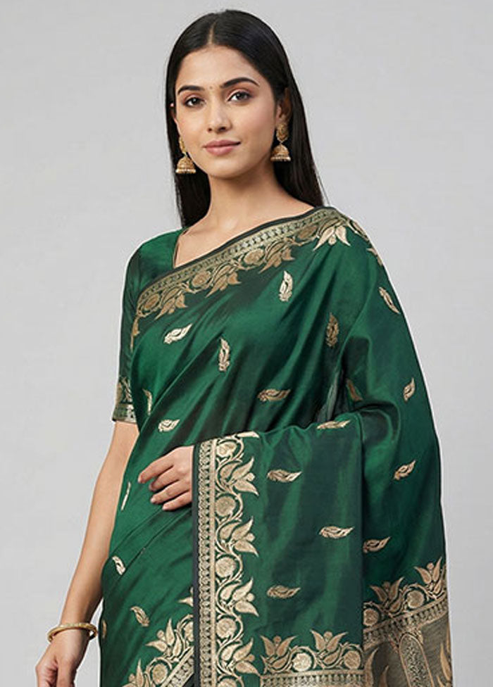 Green Banarasi Silk Saree With Blouse Piece