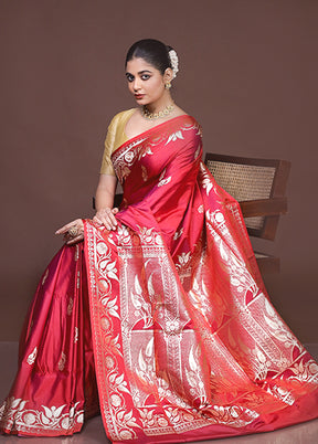 Red Banarasi Silk Saree With Blouse Piece