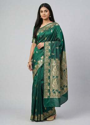 Green Banarasi Silk Saree With Blouse Piece