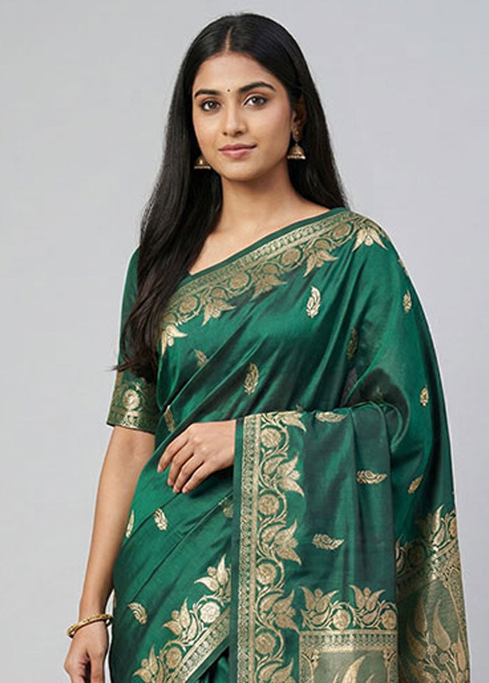 Green Banarasi Silk Saree With Blouse Piece