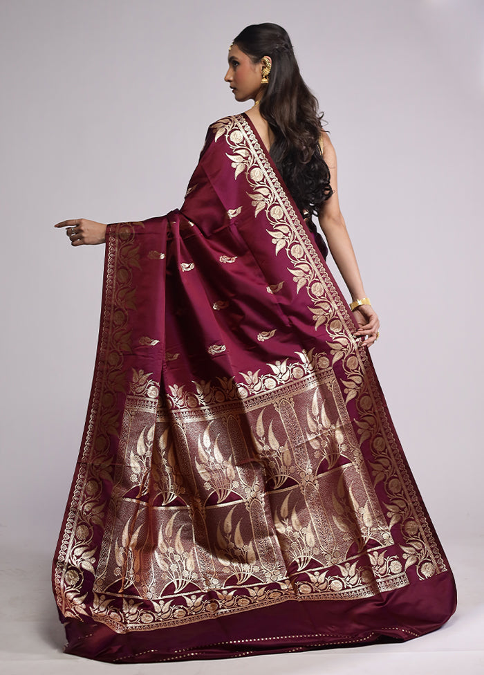 Purple Banarasi Silk Saree With Blouse Piece