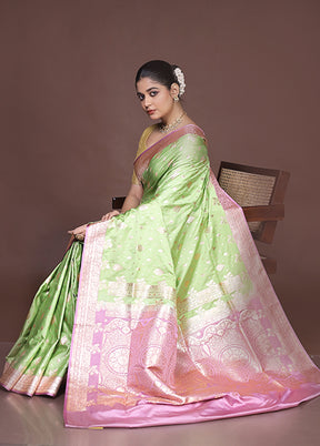 Green Banarasi Silk Saree With Blouse Piece
