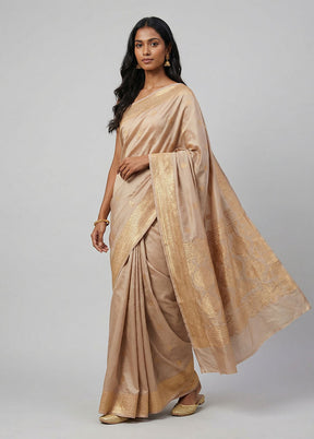 Cream Banarasi Silk Saree With Blouse Piece