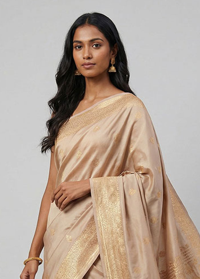 Cream Banarasi Silk Saree With Blouse Piece
