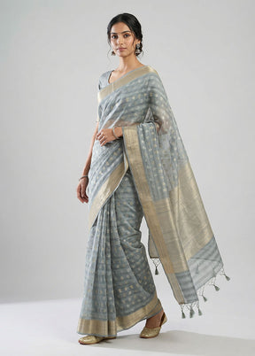 Grey Pure Cotton Saree With Blouse Piece
