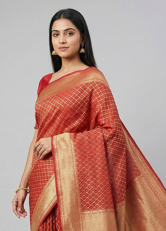 Pink Kora Silk Saree With Blouse Piece