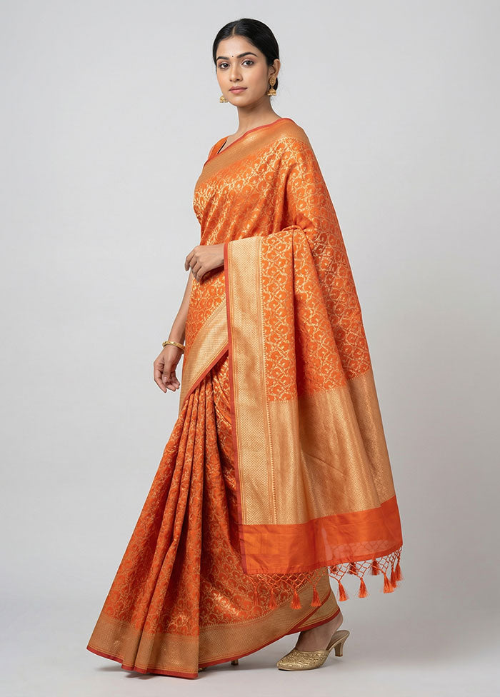 Rust Kora Silk Saree With Blouse Piece