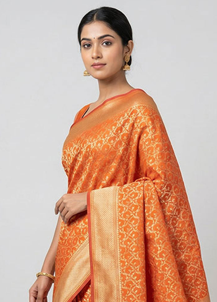 Rust Kora Silk Saree With Blouse Piece