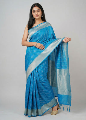 Blue Kora Silk Saree With Blouse Piece