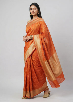 Rust Kora Silk Saree With Blouse Piece