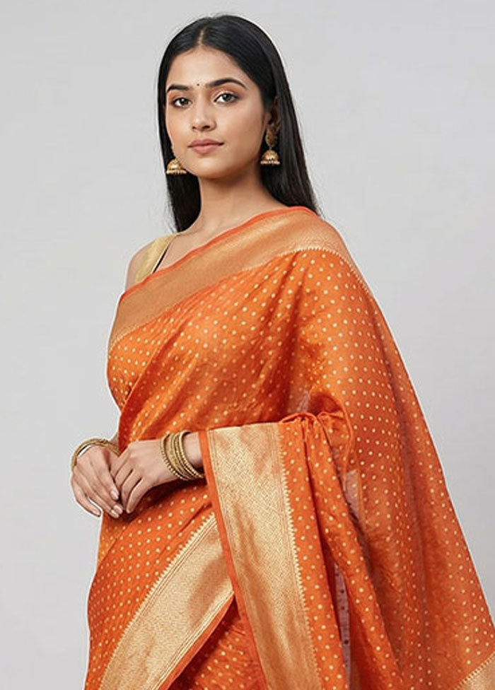 Rust Kora Silk Saree With Blouse Piece