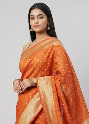 Rust Kora Silk Saree With Blouse Piece