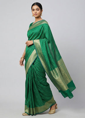 Green Kora Silk Saree With Blouse Piece