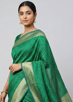 Green Kora Silk Saree With Blouse Piece