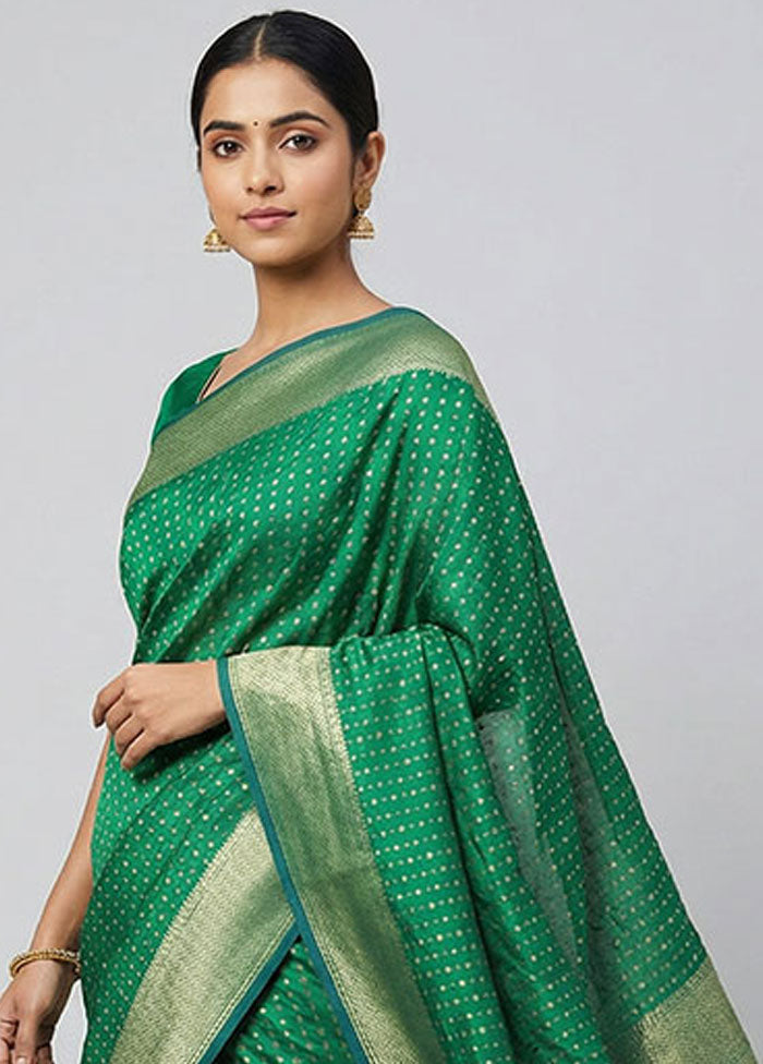 Green Kora Silk Saree With Blouse Piece