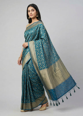Blue Kora Silk Saree With Blouse Piece