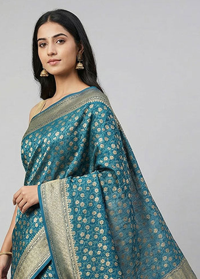 Blue Kora Silk Saree With Blouse Piece