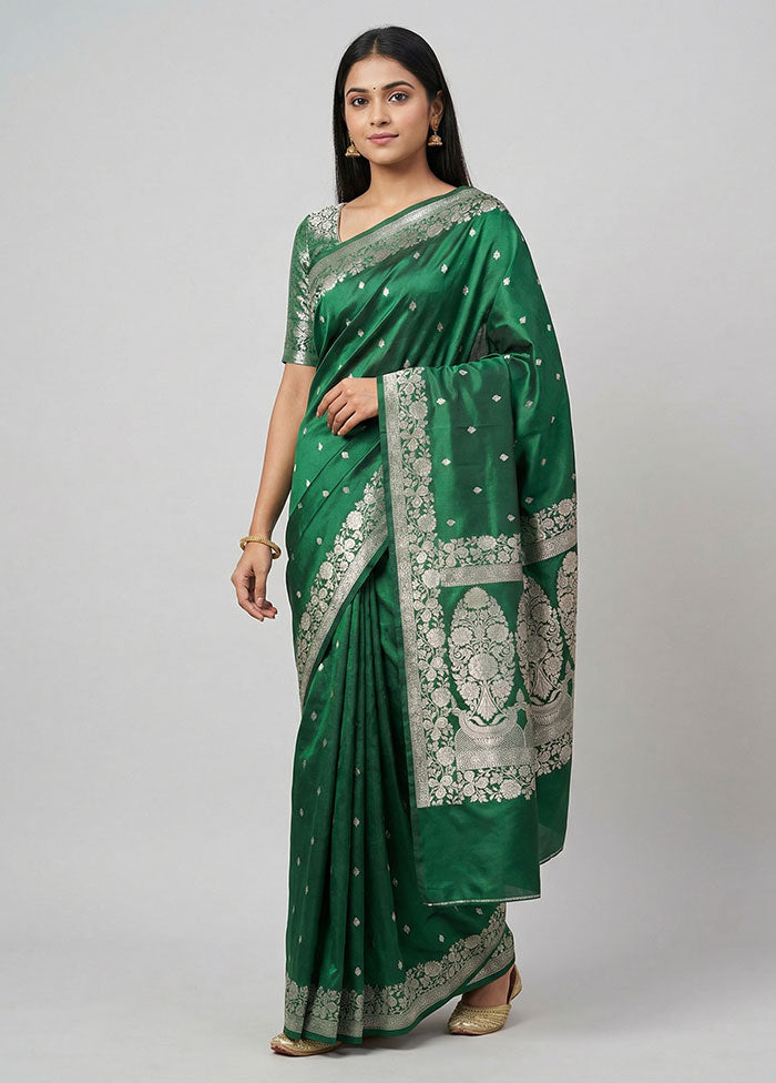 Green Katan Silk Saree With Blouse Piece