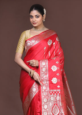 Red Banarasi Silk Saree With Blouse Piece