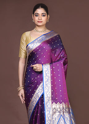 Purple Banarasi Silk Saree With Blouse Piece
