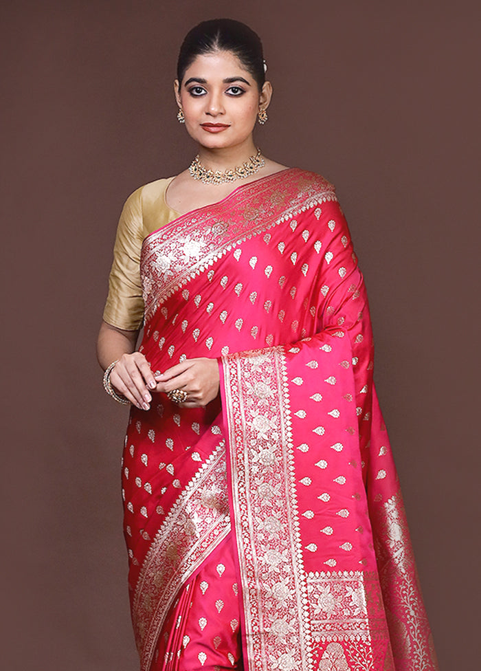 Pink Banarasi Silk Saree With Blouse Piece
