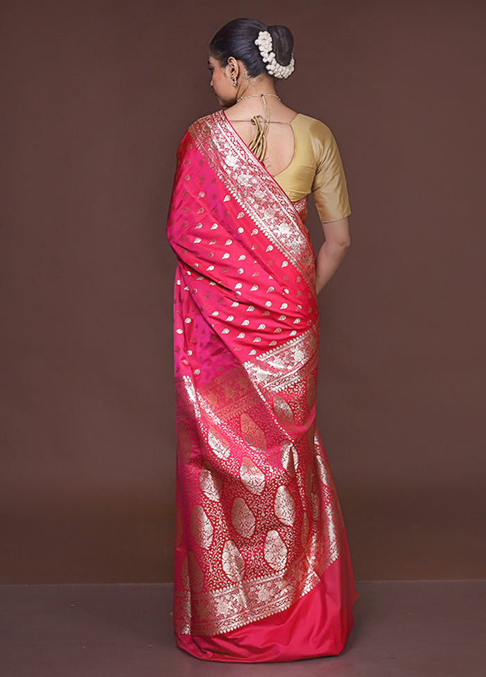 Pink Banarasi Silk Saree With Blouse Piece
