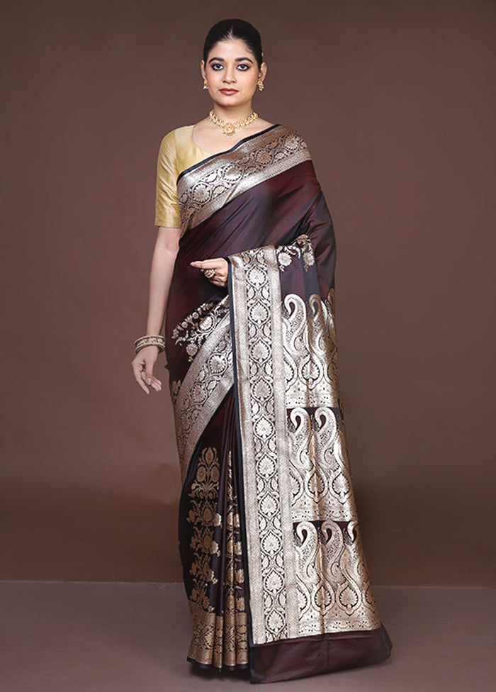 Brown Banarasi Silk Saree With Blouse Piece