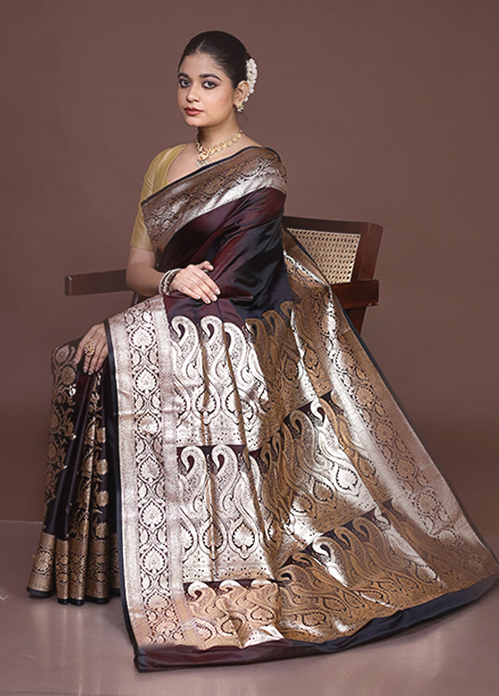 Brown Banarasi Silk Saree With Blouse Piece