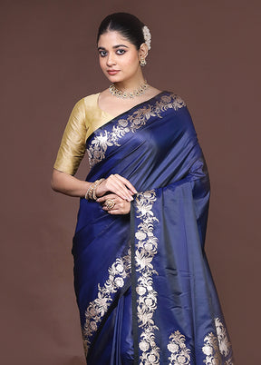 Blue Banarasi Silk Saree With Blouse Piece