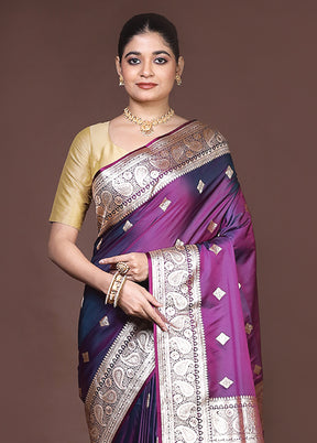 Purple Banarasi Silk Saree With Blouse Piece