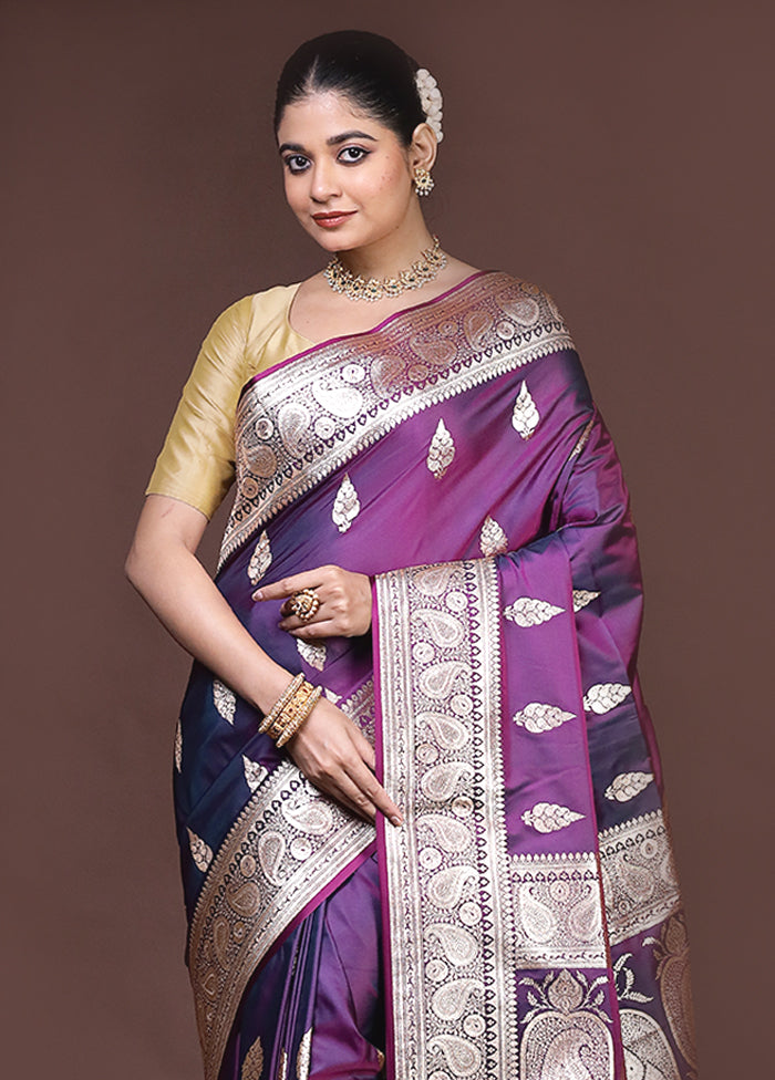 Purple Banarasi Silk Saree With Blouse Piece