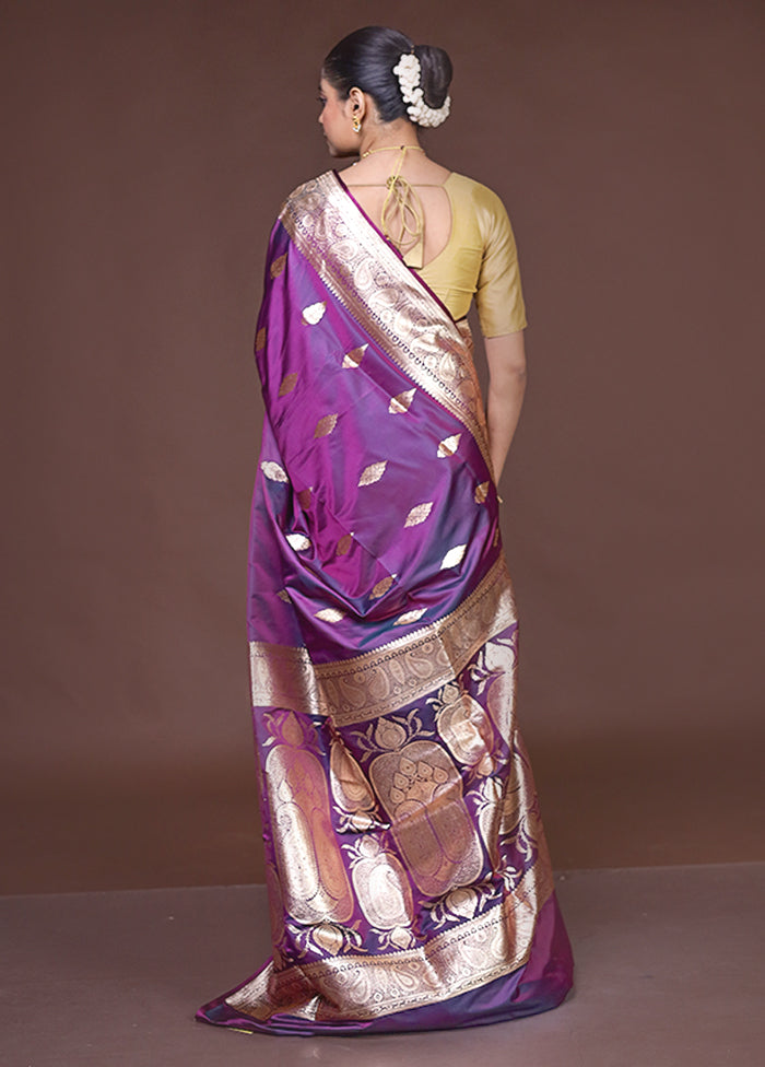 Purple Banarasi Silk Saree With Blouse Piece