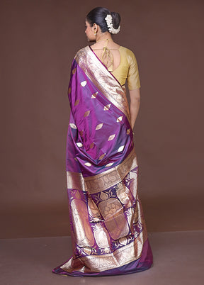 Purple Banarasi Silk Saree With Blouse Piece
