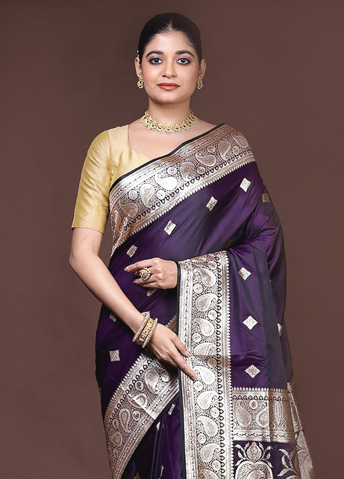 Purple Banarasi Silk Saree With Blouse Piece