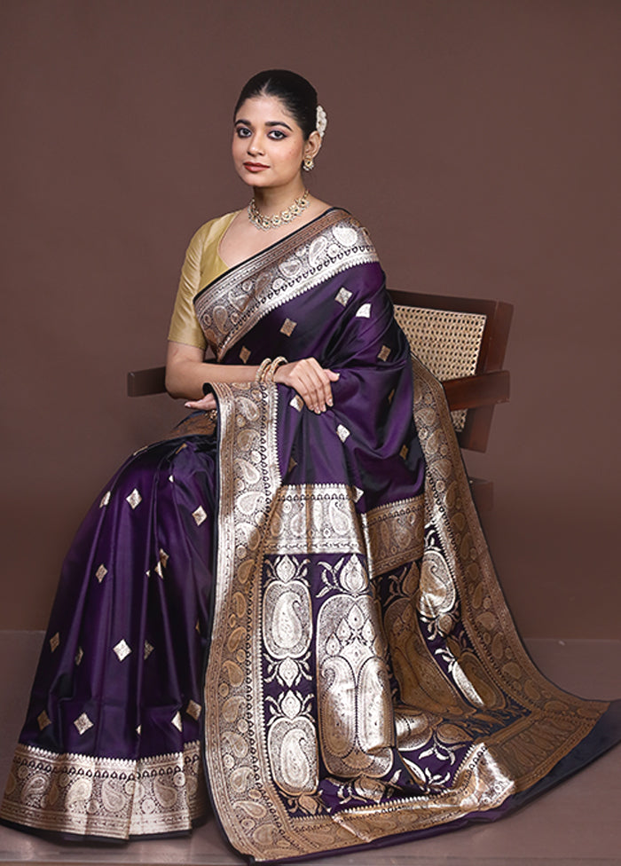 Purple Banarasi Silk Saree With Blouse Piece